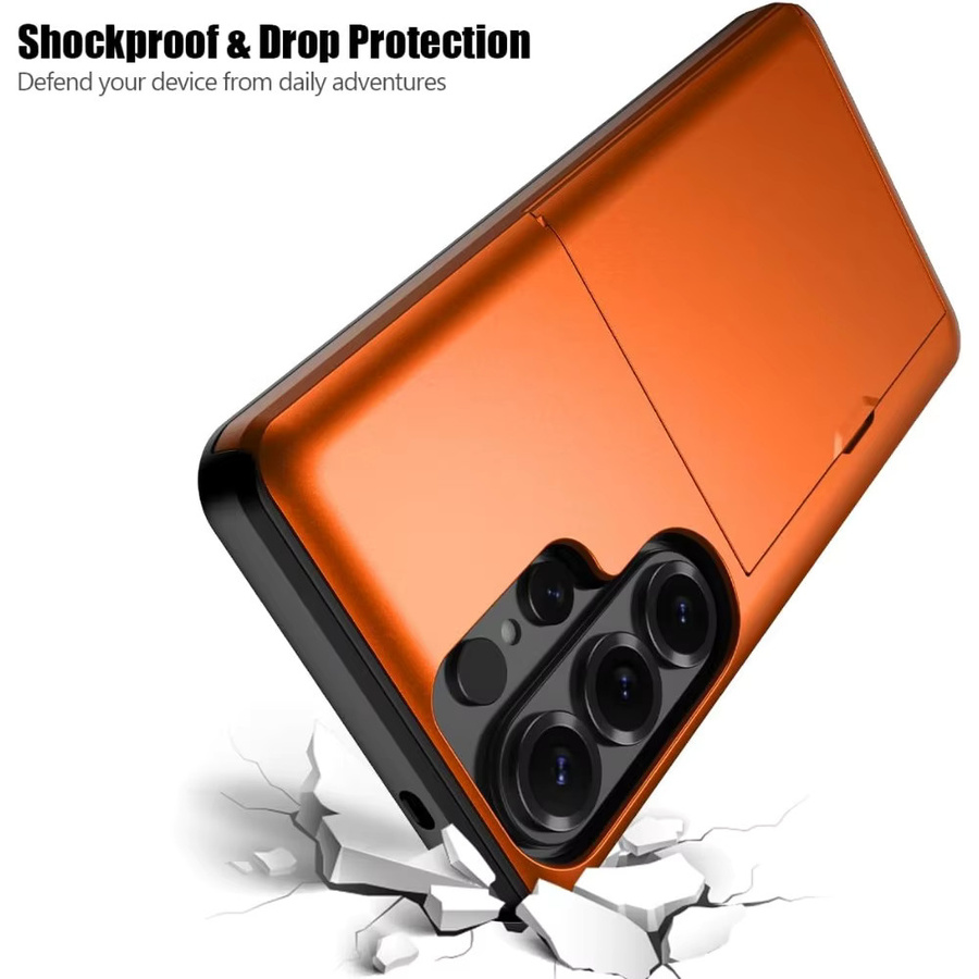 Robuste Doppelschicht-Schutzhülle mit Kartenhalter und verstecktem Kartenfach für Samsung Galaxy S26 Ultra S25 Edge S24 Plus FE Ultra in Grün und Orange - Bild 5