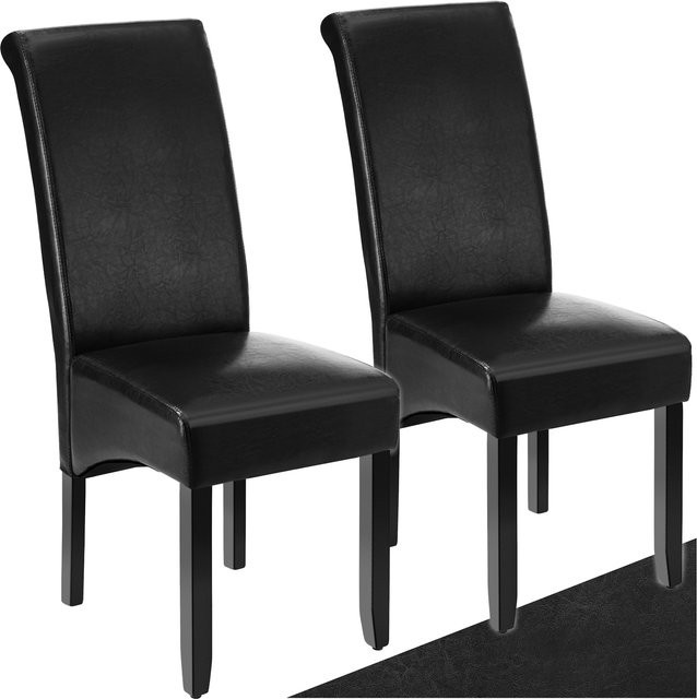 tectake Esszimmerstuhl mit Kunstlederbezug und Holzbeinen in Schwarz, B/T/H: 44 x 51 x 106 cm - Bild 1