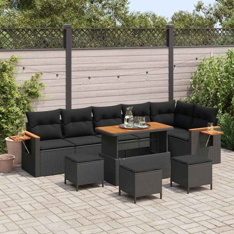 Vidaxl Polyrattan Garten-Sofa-Set mit 10 Kissen in Schwarz, modulares Loungemöbel-Set aus Polyrattan und Stahl, B/T/H: 110 x 55 x 71 cm - Bild 1