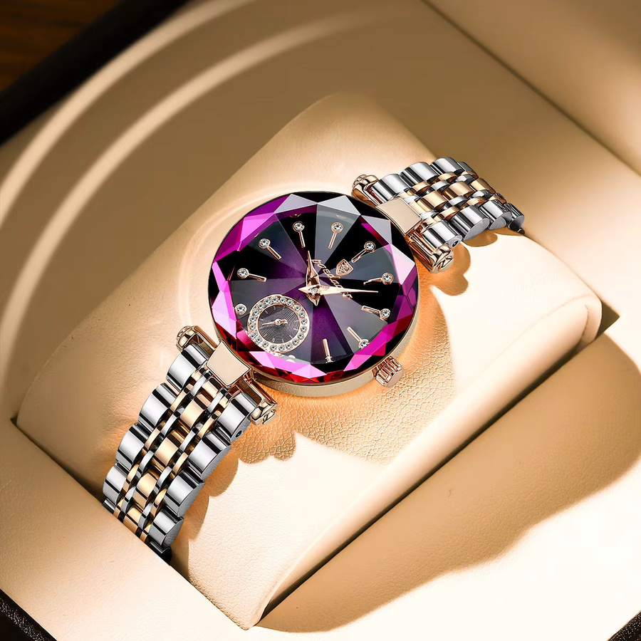 POEDAGAR Armbanduhr Edelstahl, Quarz, Blau, Roségold, Damen - Bild 2