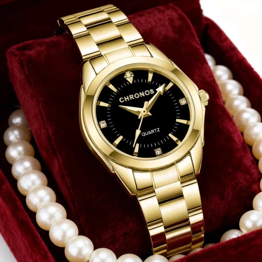 Chronos Armbanduhr Edelstahl, Gold, Kristall, Quarz, Damen - Bild 2
