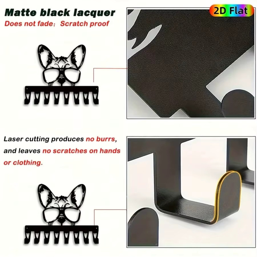 CIFBUY Schlüsselhalter aus Eisen im Retro-Stil mit französischer Bulldogge, Wandhaken mit 8 Haken in Schwarz - Bild 4