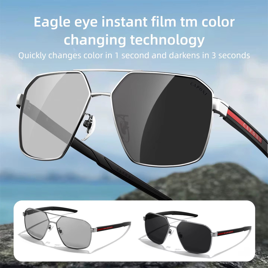 CAPONI BS23818 Sonnenbrille, Herren, Vollrand, Metall, schwarz, polarisiert, photochrom - Bild 3