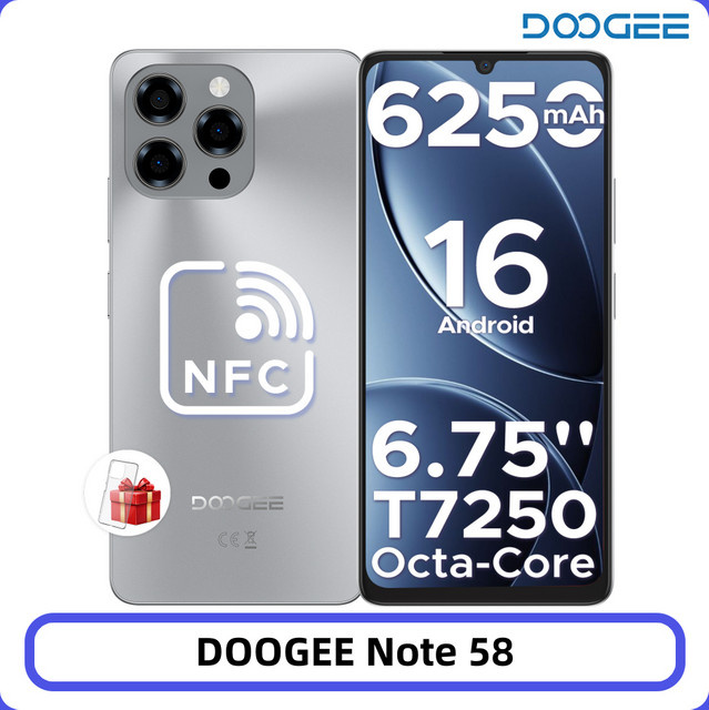 DOOGEE Note 58 Smartphone mit 128GB Speicher, 6,75 Zoll HD+ 90Hz Display, 6250mAh Akku, Unisoc T7250, 16MP Kamera, NFC und Android 15 - Bild 1