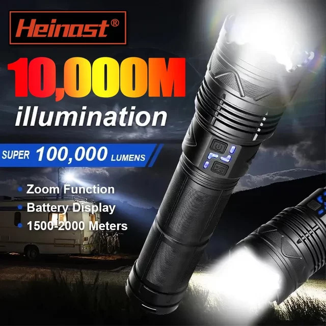 Heinast LED-Zoom-Taschenlampe mit USB-Ladefunktion in Schwarz - Bild 1