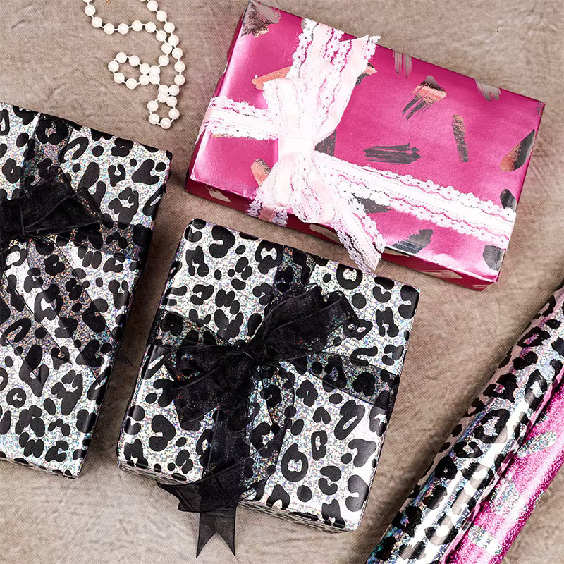 Glitzerndes Geschenkpapier mit Leopardenmuster in Multicolour, 1 Rolle glänzende Geschenkverpackung für Geburtstage und Hochzeiten - Bild 3