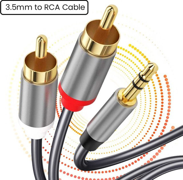 Stereo-Aux-Kabel 3,5 mm Klinke auf 2 Cinch-Adapter mit 24 Karat vergoldeten Steckern in Gold - Bild 1