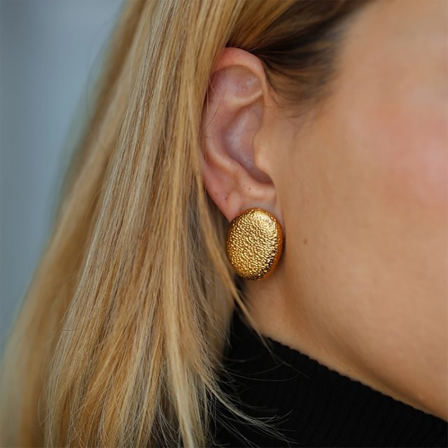 Erpels Ohrstecker, geometrisch, Lava-Struktur, 18 Karat vergoldet, rund oval - Bild 1
