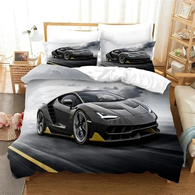 3D-Druck Bettwäsche-Set mit Autos und Fahrzeugen für Kinder, 3-teiliges Schlafzimmer-Set bestehend aus Bettbezug und Kissenbezügen, Breite: 180 cm, Länge: 220 cm - Bild 1