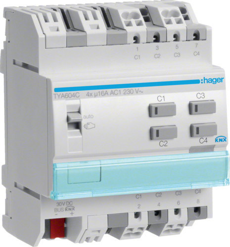 Hager KNX Schalt- und Jalousieaktor TYA604C 4-fach 16A in Weiß - Bild 1