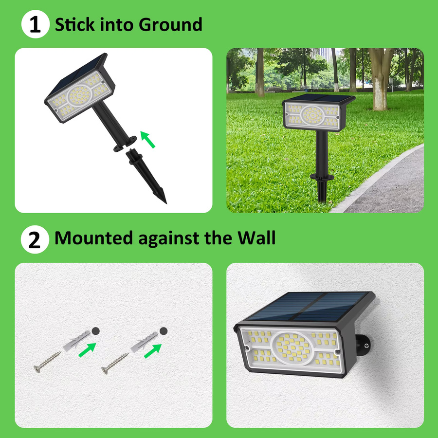 T-SUNRISE Solar Gartenleuchten Set mit 49 LEDs, IP65 wasserdichte Outdoor Solar Spotlight Wandleuchte für Garten und Außenbereich, 2er Pack in Grün, Blau oder Schwarz - Bild 5