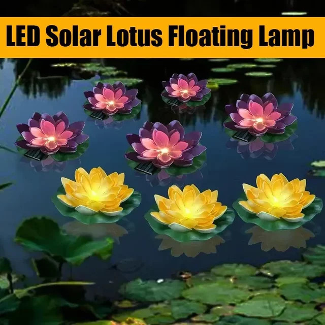 Feimefeiyou Solar LED Lotus Lampe Schwimmend für Teich und Garten in Mehrfarbig und Weiß - Bild 1