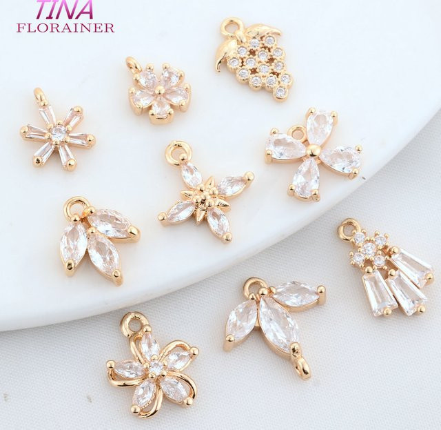 Florainer Tina Charms Anhänger, Schneeflocke, Blumen, Messing, Gold, 9mm 10mm - Bild 1