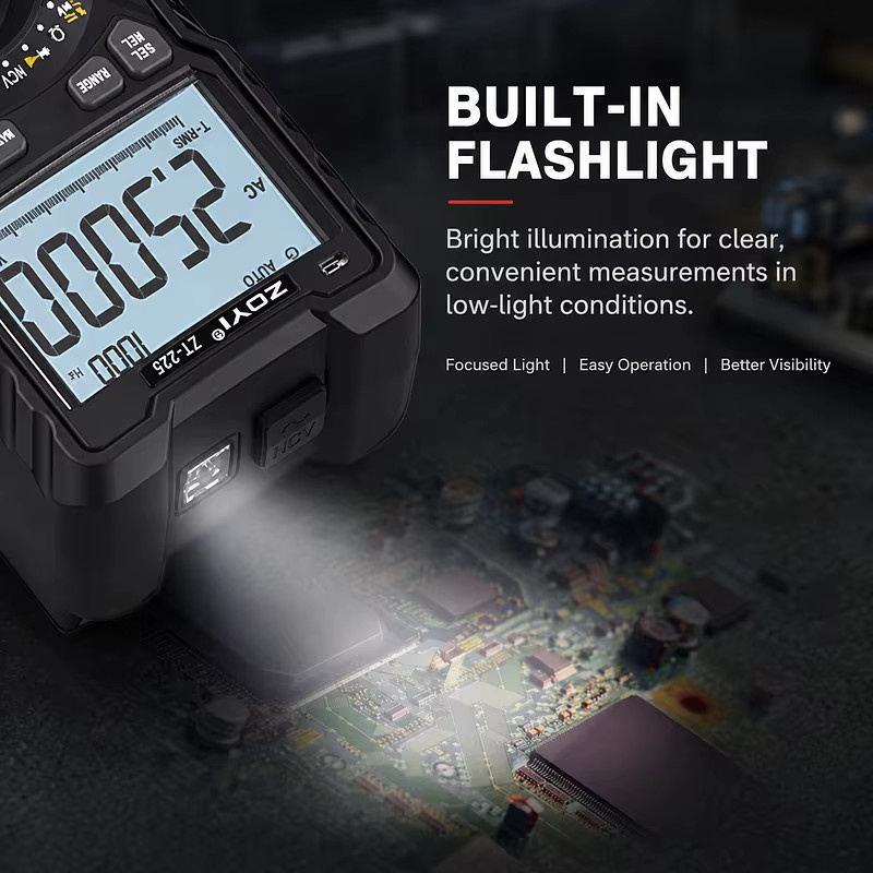 ZOYI ZT-225 True-RMS Digitalmultimeter mit 25000 Zählungen, 4½-stellig, automatischer Bereichswahl und Temperaturmessung, Schwarz - Bild 3