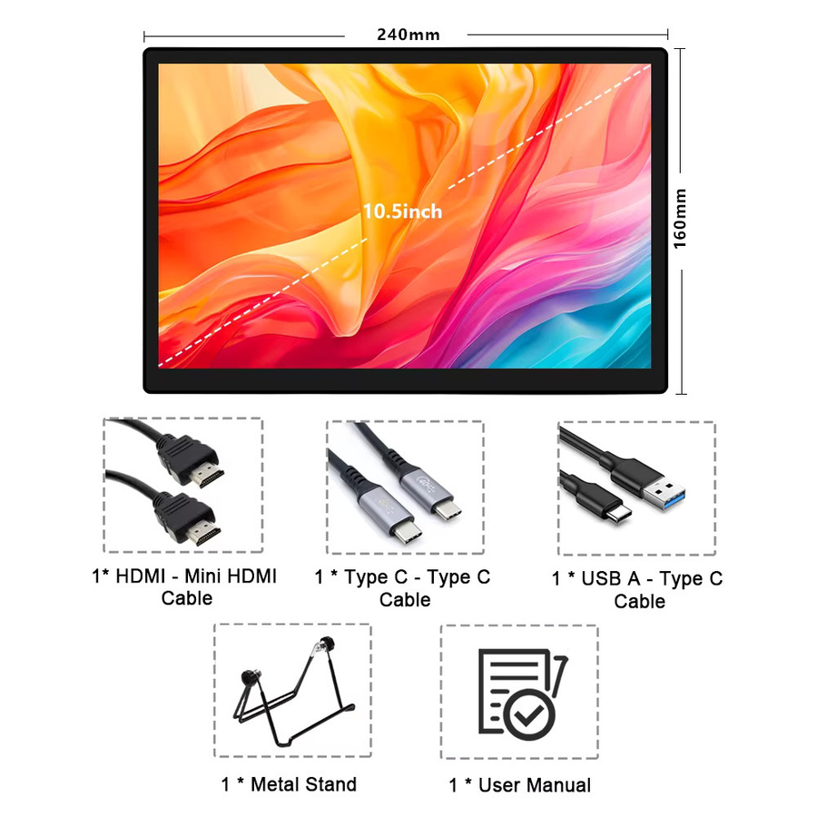 Wisecoco 10,5 Zoll AMOLED Touchscreen Tragbarer Monitor in Schwarz mit 2,5K Auflösung für Laptop, PC, Nintendo Switch und PlayStation - Bild 6