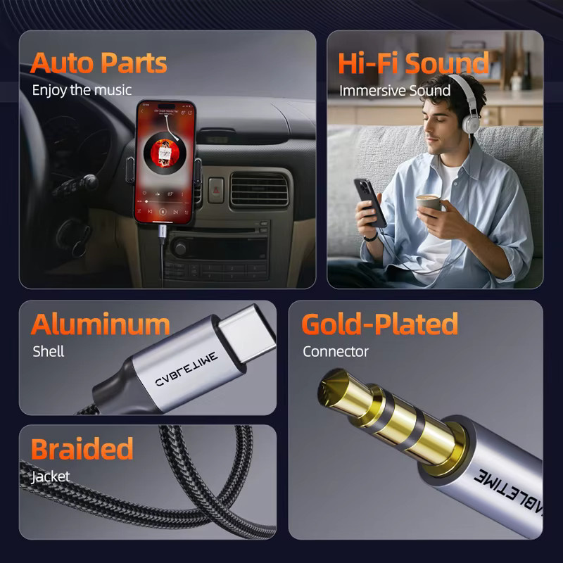 CABLETIME USB-C auf 3,5 mm Klinke HiFi-Kopfhöreradapter für Audio-Headsets - Bild 2