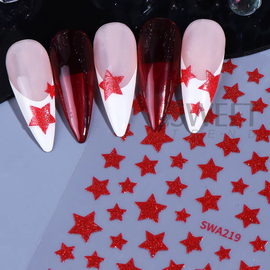 SWEET TREND Nagelaufkleber Stern Glitzer, Rot Blau Weiß, Glänzend - Bild 3
