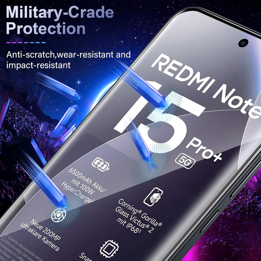 WISHXIN 3D Gebogenes Schutzglas Set für Redmi Note 15 Pro Plus 4G 5G und POCO M8 Pro mit Kameralinsenschutz, Transparent - Bild 4