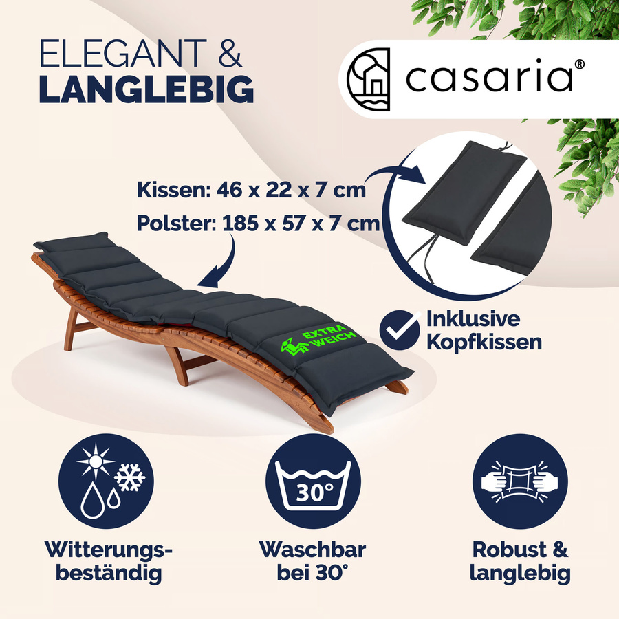 Sonnenliege Auflage DETEX Anthrazit, wasserabweisend und gesteppt, B/T/H: 183 x 56 x 7 cm - Bild 2