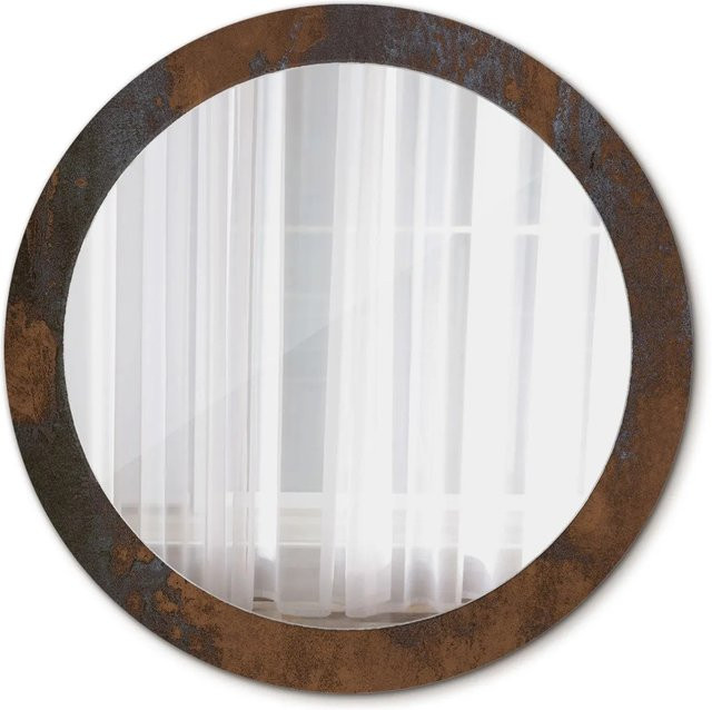 Tulup Rundspiegel mit rustikalem Motivdruck in Braun, Durchmesser: 80 cm - Bild 1
