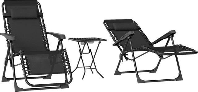 Outsunny Gartenliege 2er Set in Schwarz aus Netzstoff und Metall B/H/L: 65 x 110 x 90 cm - Bild 1