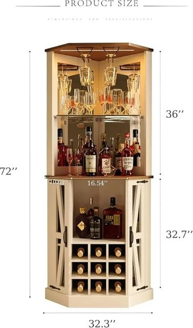 OUCEY Weinschrank in Weiß mit LED-Beleuchtung, Glashalterung und Glastüren, Höhe: 183 cm - Bild 1