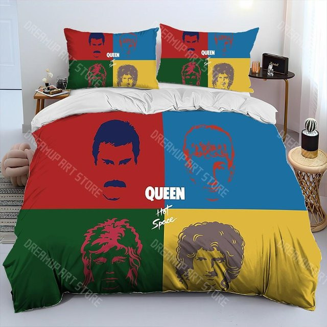 Bettwäscheset Freddie Mercury Queen Rockband mit Bettbezug und Kissenbezug, Rot, B/H: 173 x 218 cm - Bild 1