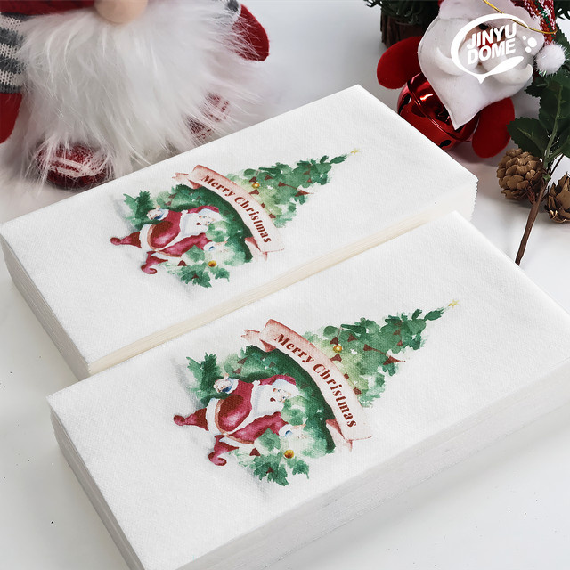 JINYU DOME Einweg-Dinner-Servietten aus Papier mit Weihnachtsbaum-Motiv in Weiß - Bild 1