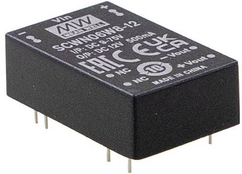 MEAN WELL DCWN06W8-12 DC/DC-Wandler 24V zu 12V, 0.250A, 6W, Schwarz - Bild 1