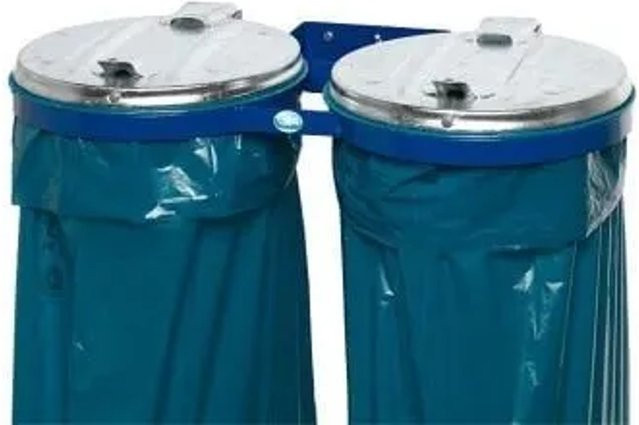 PROREGAL Doppel Abfallsammler mit Metall Deckel und Wandhalterung, Blau, 2 x 120 Liter, B: 80 cm, T: 53 cm - Bild 1