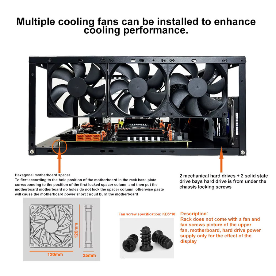T.F.SKYWINDINTL Open Frame Computer Chassis aus Aluminium in Schwarz für DIY Motherboard Testbench und Kühlung - Bild 2