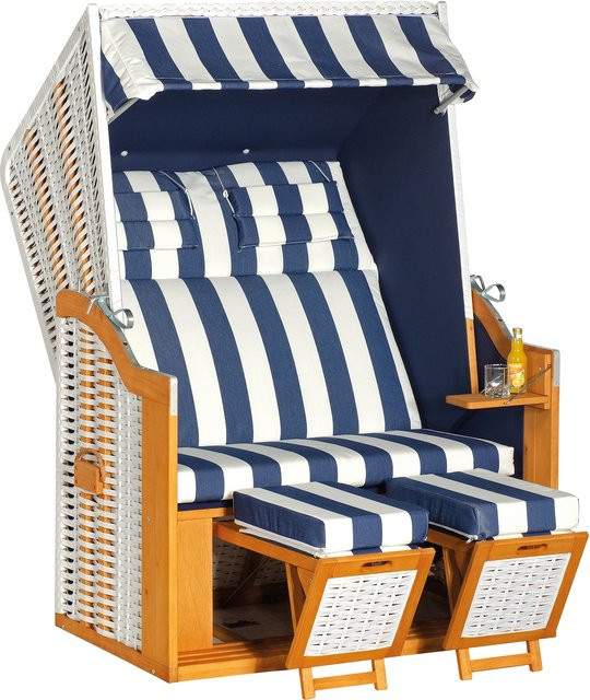 Sonnenpartner Garten-Strandkorb Rustikal 34 Z aus Pinienholz in Weiß oder Blau - Bild 1