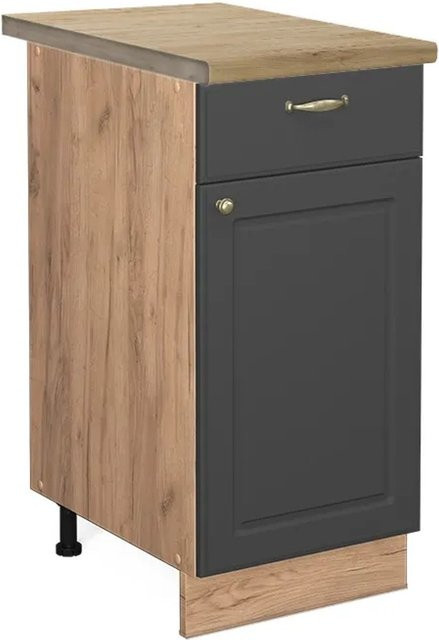 Vicco Küchenunterschrank Fame-Line in Anthrazit-Gold und Eiche mit Soft-Close-Türen, B: 40 cm, H: 82 cm, T: 60 cm - Bild 1