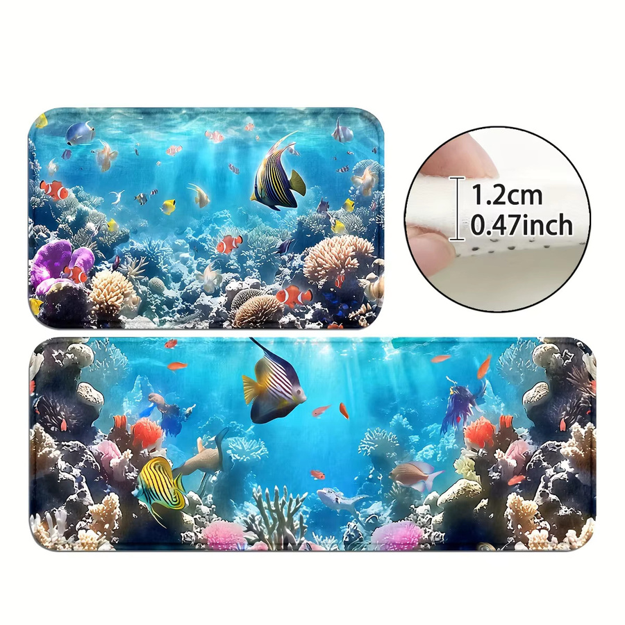 VIKAMA Ocean World Teppich mit Korallenriff und Fischschule in Multicolour, Nordic Style Fußmatte für Badezimmer und Küche, B/T: 60 x 40 cm - Bild 2