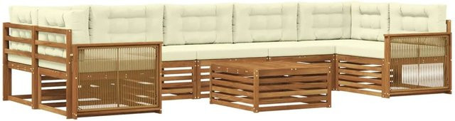 vidaXL Outdoor-Sofagarnitur L-Form aus massivem Akazienholz mit 8 Kissen in Natur und Creme - Bild 1