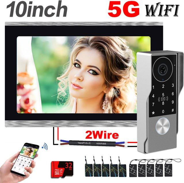 Tuya Smart Video-Gegensprechanlage 2-Draht mit 1080P wasserdichter Kamera, 5G WLAN, Touchscreen in Schwarz - Bild 1