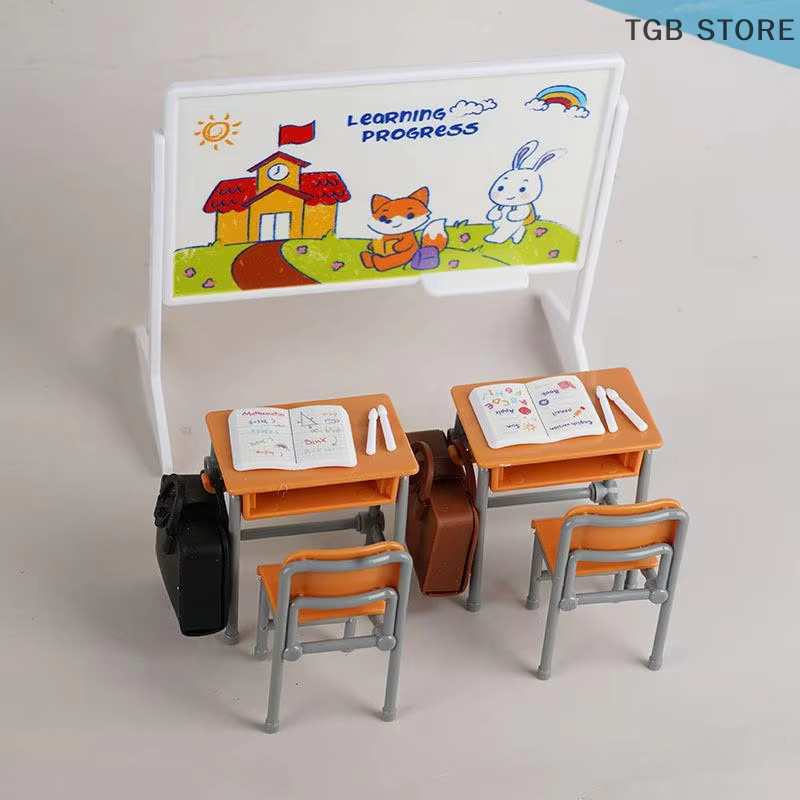 DIAPER&CORED Klassenzimmer Schreibtisch Tafel Büchertasche, Puppenhaus Zubehör, 1:12 Miniatur Simulation Home Modell Dekor - Bild 2
