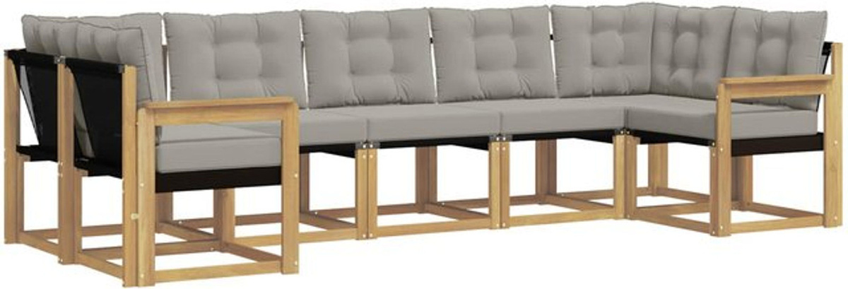 vidaXL 7-teilige Outdoor-Sofagarnitur aus Akazie mit Kissen in Weiß und Grau - Bild 1