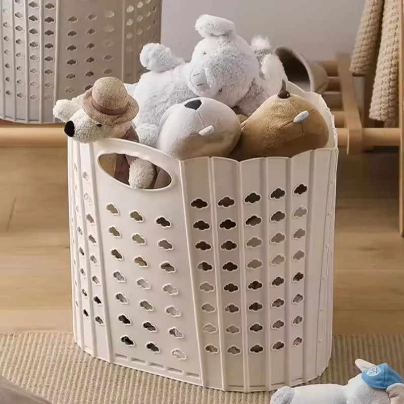 Trebalena Faltbarer Wäschekorb aus Kunststoff in Weiß mit Griffen und Wandhalterung - Bild 5