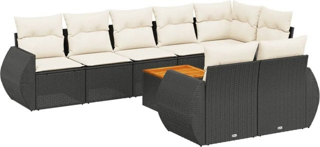 vidaXL 9-tlg. Garten-Sofagarnitur in L-Form aus Poly-Rattan und pulverbeschichtetem Stahl mit Kissen in Schwarz-Creme - Bild 1