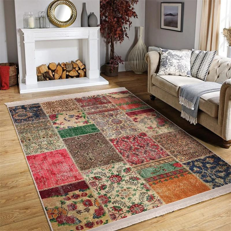Lodestar Bereichsteppich im Patchwork-Stil mit türkischem Motiv, rutschfest und mit Fransen, Multicolour, B/T: 80 x 120 cm - Bild 3