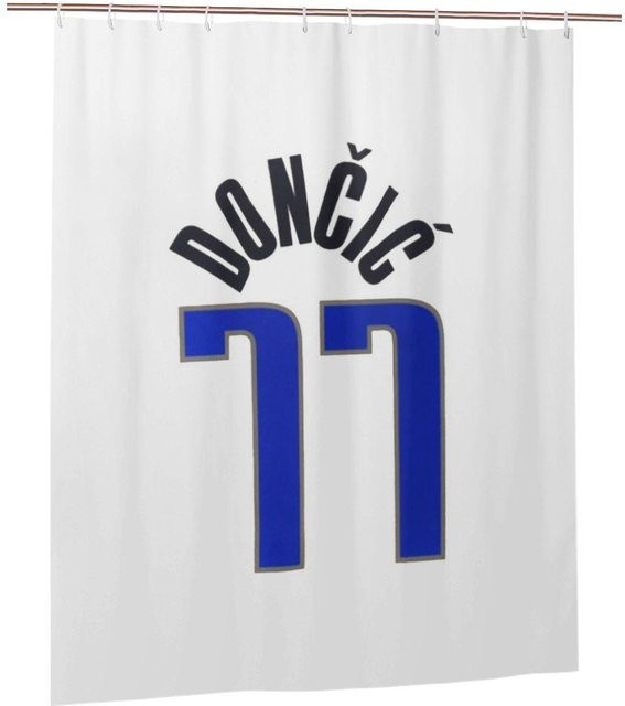 Luka Doncic Duschvorhang von Helenal aus Polyester, Weiß, Wasserdicht und Schimmelresistent, B: 60 cm, H: 190 cm - Bild 1