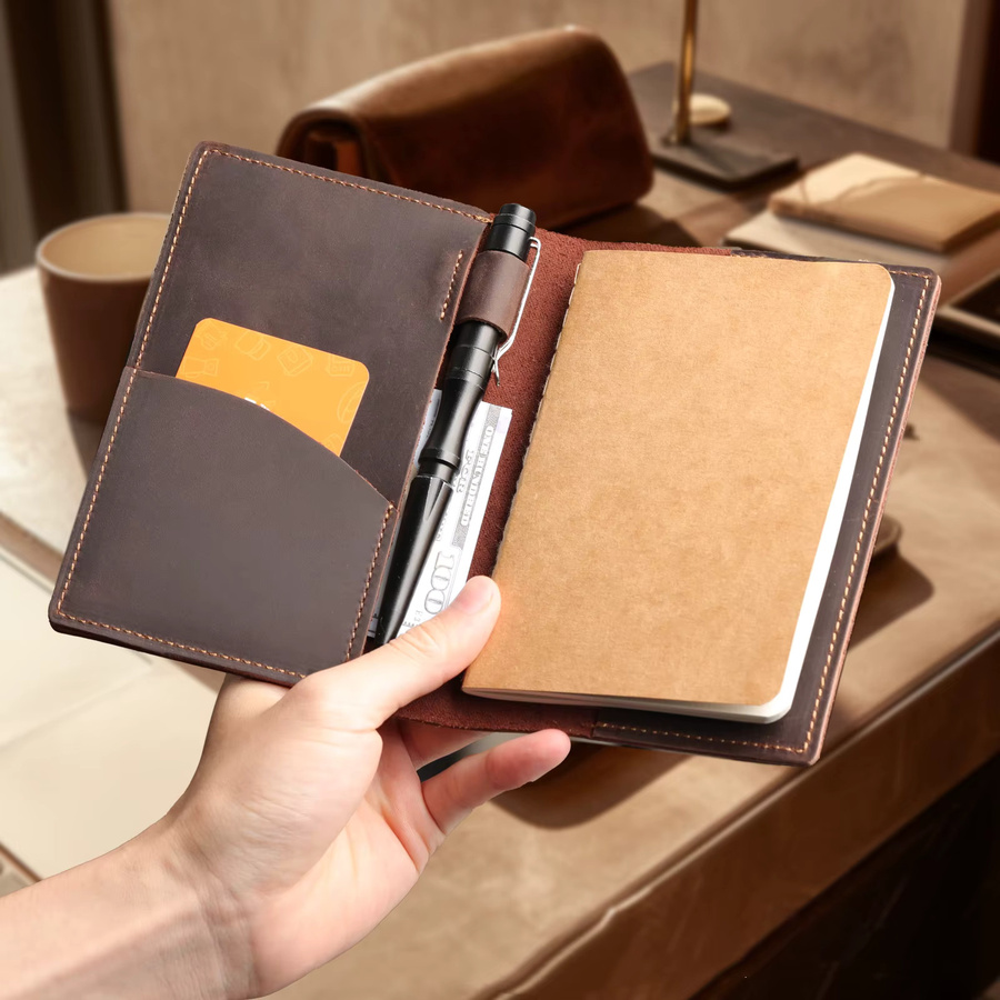 Lederhülle für Feldnotizbücher in Braun, passend für Notizbücher der Größe 3,5 x 5,5 Zoll - Bild 2