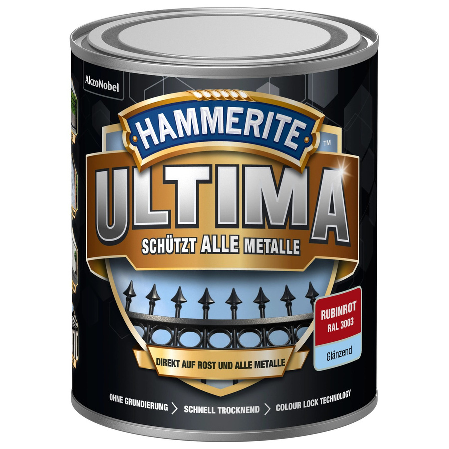 Hammerite Ultima Premium Metall-Schutzlack glänzend Rubinrot 750 ml - Bild 2