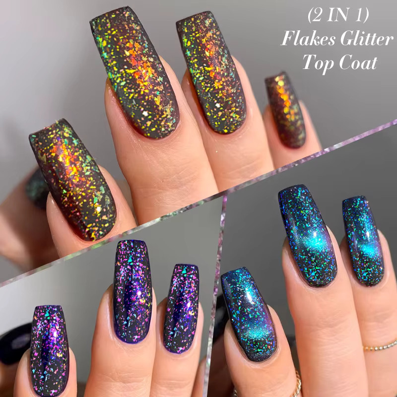 LILYCUTE Nagellack 2 in 1 Flakes Glitter Top Coat, 7 ml, Glänzend - Bild 5
