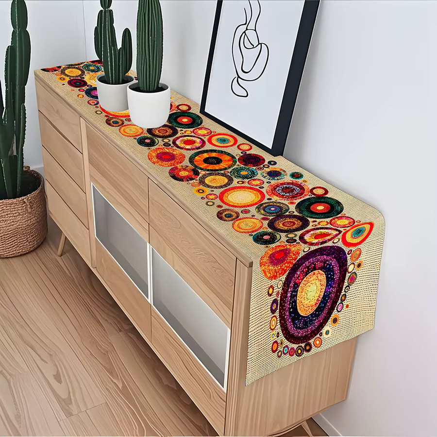 RoarGosh Tischläufer aus Leinen im Boho-Stil mit grafischem Rundmuster, Mehrfarbig, B/H: 90 x 33 cm - Bild 3