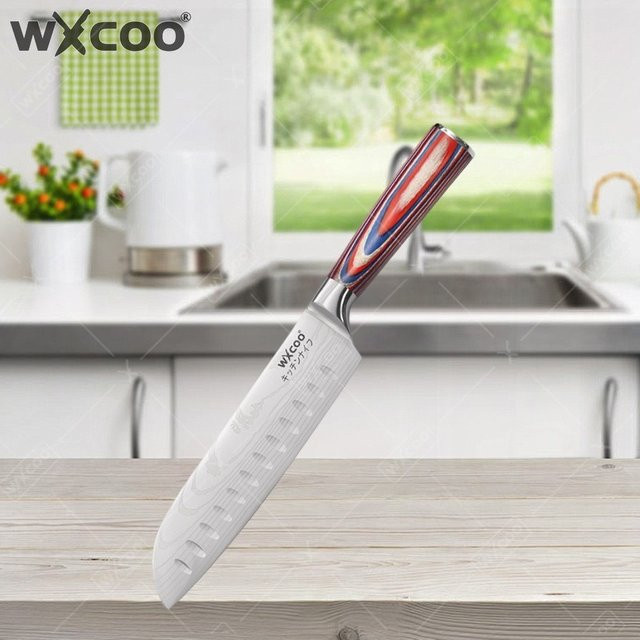 WXCOO Santoku-Messer aus japanischem VG10-Stahl mit Holzgriff, 17,78 cm, Mehrfarbig - Bild 1