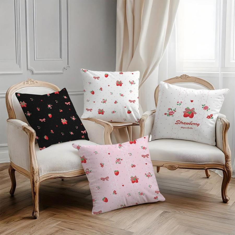 Eleganter Kissenbezug mit Erdbeerblüten-Print für Wohnzimmer und Schlafzimmer, Peach Skin, B/B: 18 x 18 cm - Bild 4