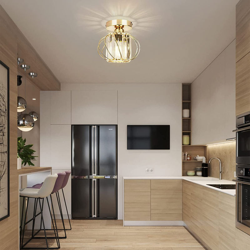 TOMTOP JMS Kristall-Kronleuchter als moderne LED-Deckenleuchte in Gold, minimalistische Unterputzbeleuchtung für Esszimmer, Flur und Eingangsbereiche - Bild 2