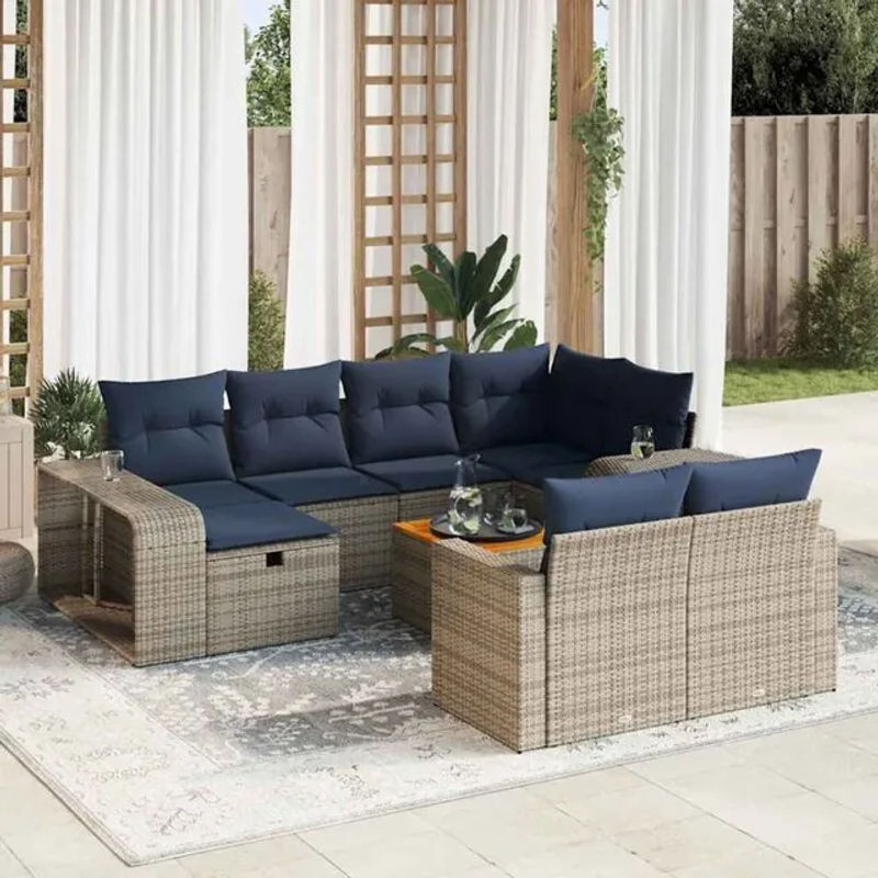 11-teilige moderne Garten-Sofagarnitur aus Poly-Rattan mit Kissen in Grau von vidaxl - Bild 1